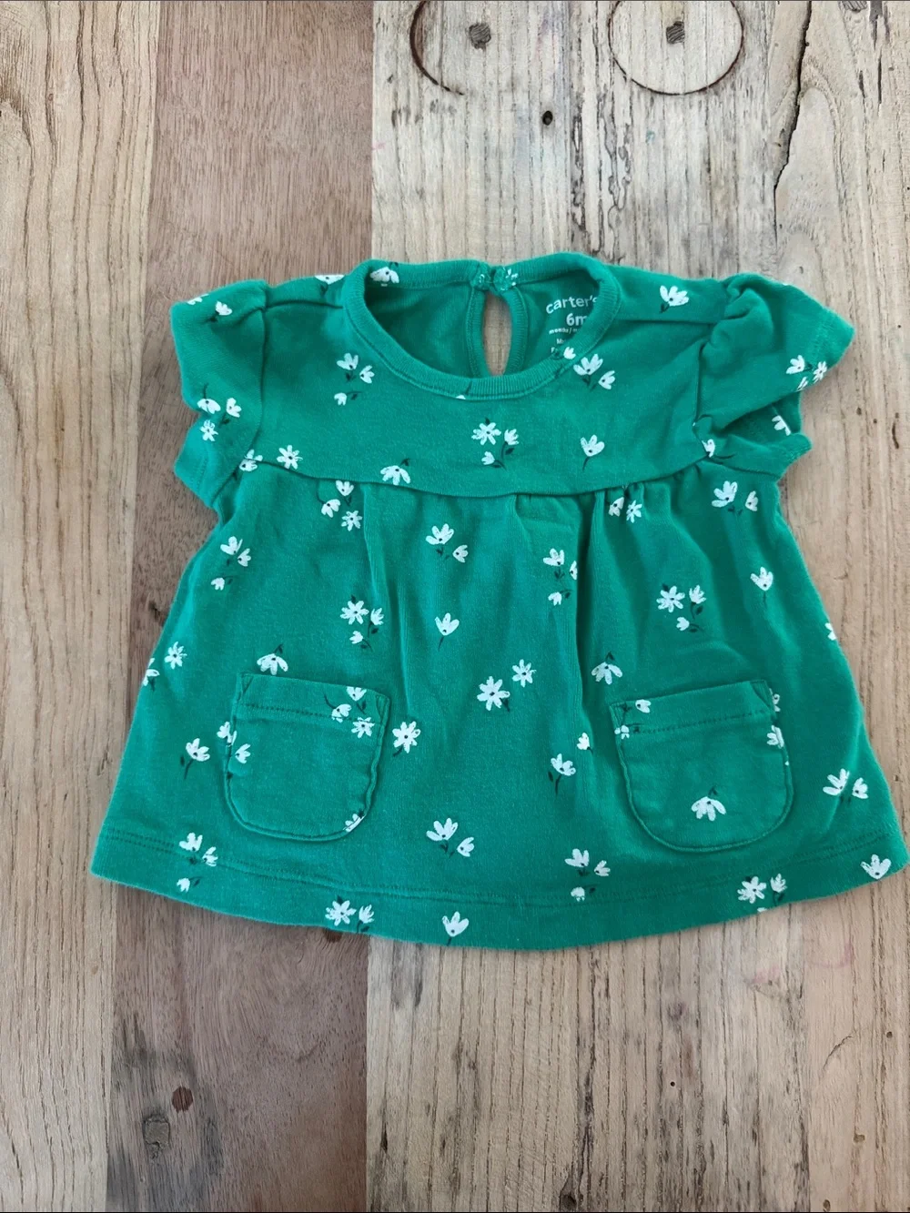 Carter's Green Floral Pocket Short-Sleeve Baby Top